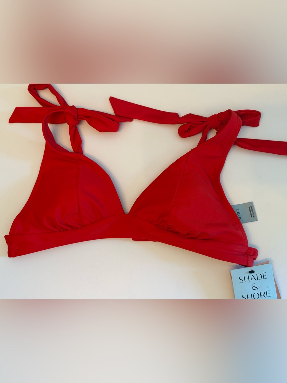Shade & Shore Red Tie-Back Triangle Bikini Top new with tags size L(12-14)